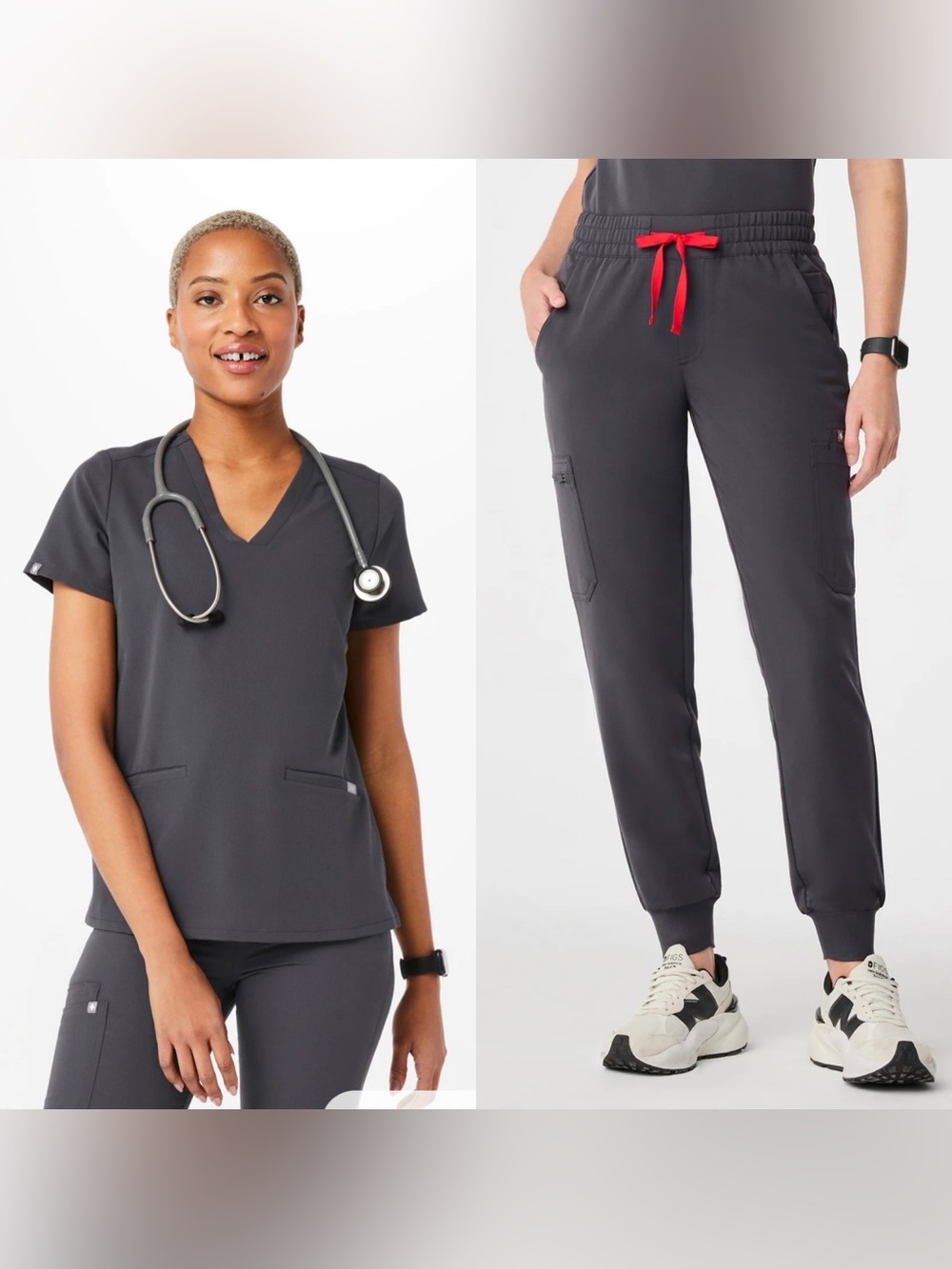 Figs Women's Charcoal Gray Jogger Pants with Red Drawstring